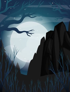 Spooky night background with full moon vector
