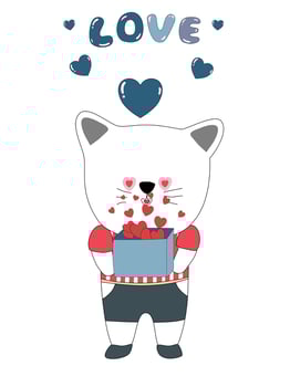 Collection Happy Valentine's Day with cute cats. Design a Valentine-themed doodle style vector