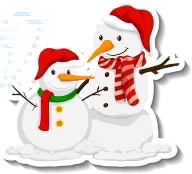 Winter snowman cartoon sticker vector