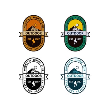 mountain hiking club start our adventure, quote badge, logo, t shirt design. in vintage style vector