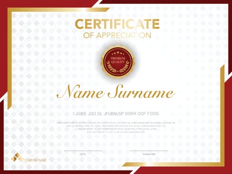 diploma certificate template red and gold color with luxury and modern style vector image, suitable for appreciation.  Vector illustration.