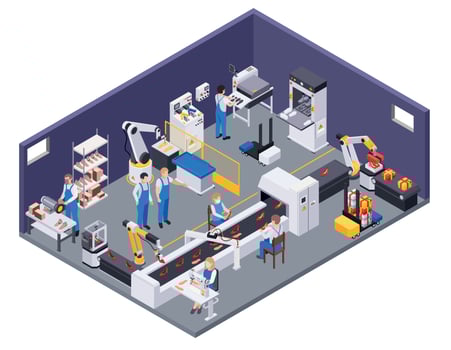 Footwear Production Factory Composition vector