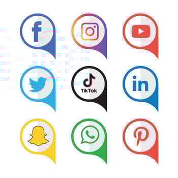 Social Media flat icons technology, network. background  group smiley face sale. Share, Like, Vector illustration Twitter, YouTube, WhatsApp, Snapchat, Facebook, instagram, tiktok, tok
