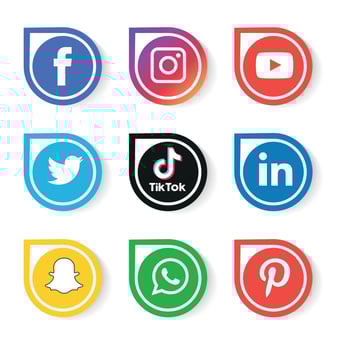 Social Media flat icons technology, network. background  group smiley face sale. Share, Like, Vector illustration Twitter, YouTube, WhatsApp, Snapchat, Facebook, instagram, tiktok, tok