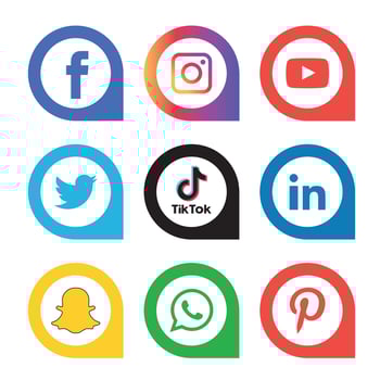 Social Media flat icons technology, network. background  group smiley face sale. Share, Like, Vector illustration Twitter, YouTube, WhatsApp, Snapchat, Facebook, instagram, tiktok, tok