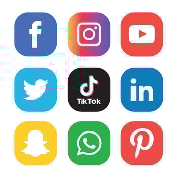 Social Media flat icons technology, network. background  group smiley face sale. Share, Like, Vector illustration Twitter, YouTube, WhatsApp, Snapchat, Facebook, instagram, tiktok, tok