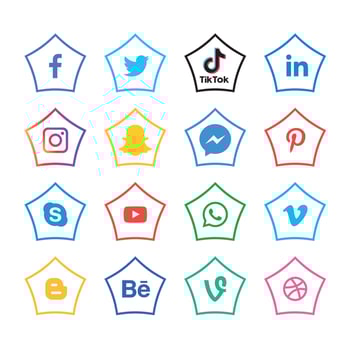 Social Media flat icons technology, network. background  group smiley face sale. Share, Like, Vector illustration Twitter, YouTube, WhatsApp, Snapchat, Facebook, instagram, tiktok, tok