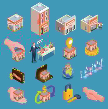 Franchise Isometric Icons Set vector