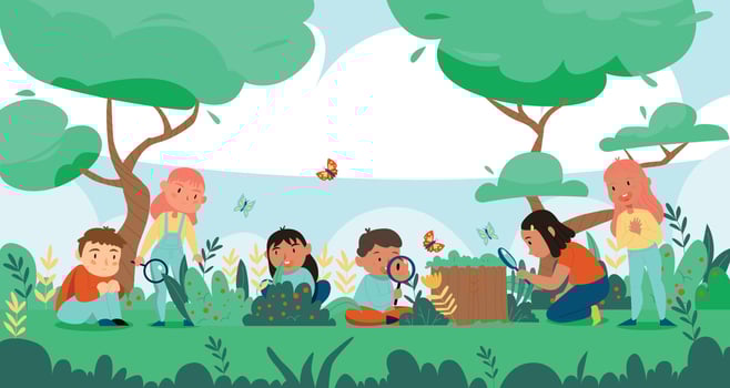 Kids Studying Forest Composition vector