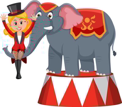 Elephant performance with magician girl vector