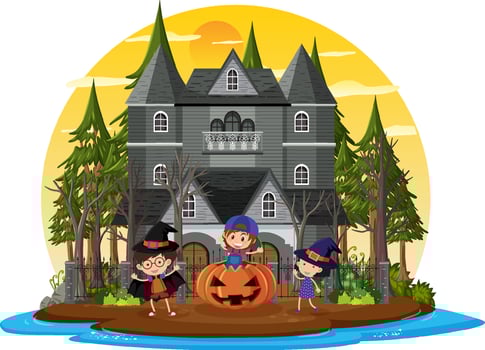 Haunted house at daytime scene vector