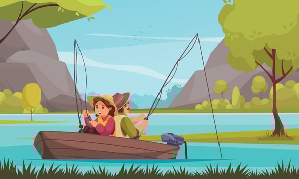 Vacation Fishing Cartoon Composition vector