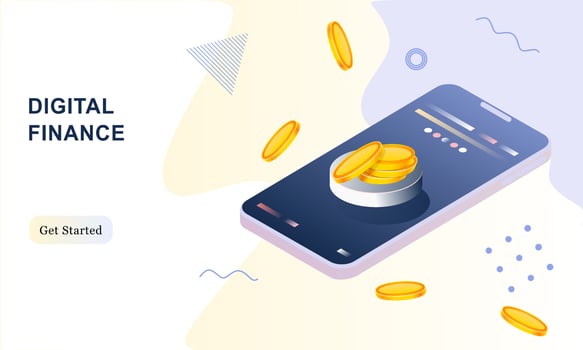 Business investment template. Money investing, portfolio income, capital gain, money saving, financial analysis and safety situation. Web page commerce solution for investment vector illustration.