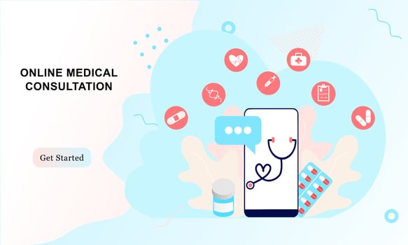 Landing page of medical website. Online medical services, online help, online medical consultation support. Doctor, physician, therapist for medical web icons, UI, mobile application, posters, banners vector
