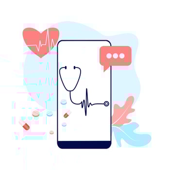 Online pharmacy app concept of healthcare, drugstore and e-commerce. Vector of prescription drugs, first aid kit and medical supplies being sold online via web or smartphone application technology.