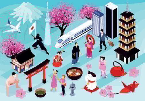 Isometric Japan Horizontal Composition vector
