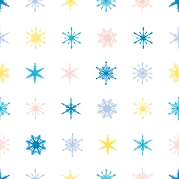 seamless pattern winter background with hand drawn multicolored snowflakes with gradient, snow, swirl, blizzard, design elements. Christmas decor vector