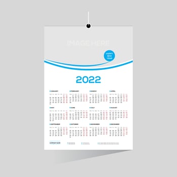 cyan colored 12 month 2022 wall calendar vector