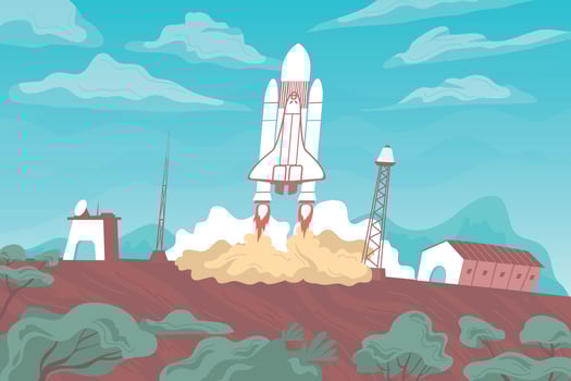 Rocket Launch Flat Composition vector