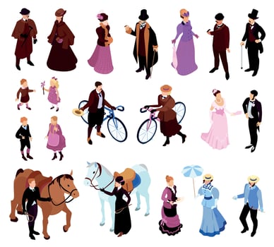 Isometric Victorian People Set vector