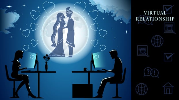 Virtual Relationship Woman and man night background vector