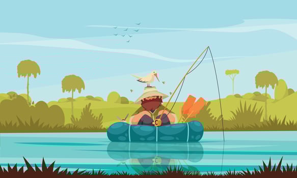 Fishing Cartoon Composition vector