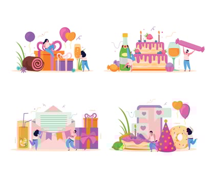 Birthday Flat Compositions Set vector