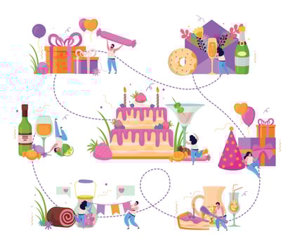 Birthday Flat Flowchart Composition vector