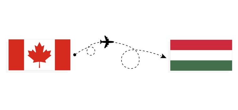 Flight and travel from Canada to Hungary by passenger airplane Travel concept vector