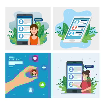 set poster of refer a friend with icons vector