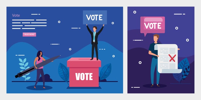 set poster of vote with business people vector