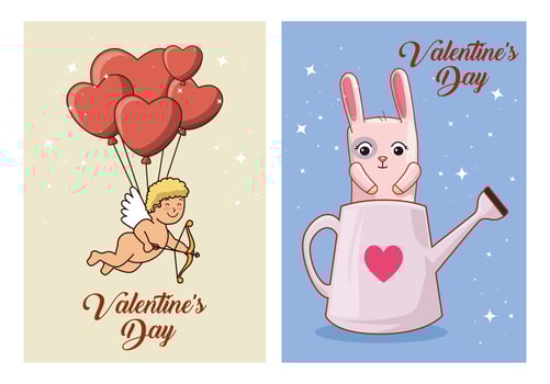set of happy valentines day cards with decoration vector