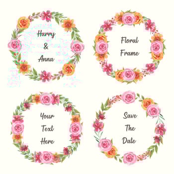 Beautiful watercolor floral wreath vector collection for spring summer design