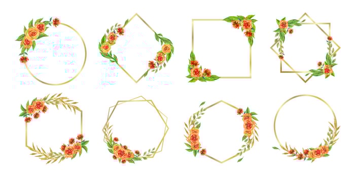 Set of watercolor floral frame for wedding monogram logo vector