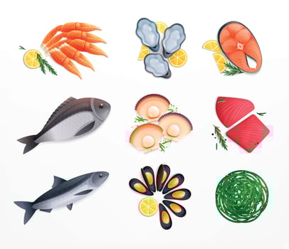 Seafood Flat Icon Set vector