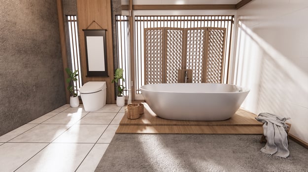 The Tropical bathroom japanese style .3D rendering photo