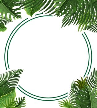 Round frame with tropical green leaves vector