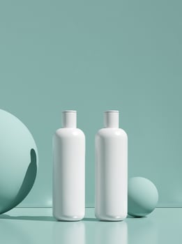 Design of natural cosmetic cream , serum, skincare blank bottle packaging. bio organic product. beauty and spa concept. Abstract violet background. 3d illustration photo