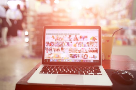laptop desktop shopping online and mall blurred backgrounds. photo