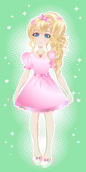 Blonde girl, in a pink dress in the style of anime, manga. vector
