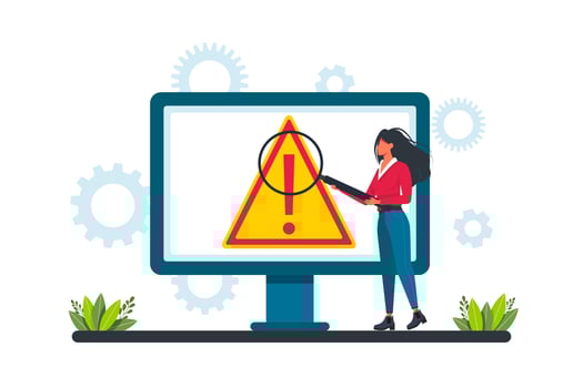 warning error concept, businessman looking at an internet failure screen on a computer. Concept operating system error warning for web page, banner, presentation, social media, documents, posters. vector