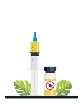 Vector illustration of a coronavirus vaccine in a medical syringe. For vaccination. fight against coronavirus.