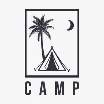 t shirt design camp with tent camp, tree, and moon flat illustration vector