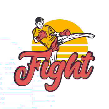 logo design fight with muay thai martial artist kicking vintage illustration vector