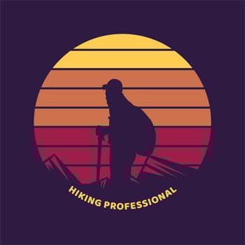 logo design hiking professional with silhouette man hiking vintage illustration vector