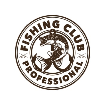 logo design fishing club professional black and white with northern pike fish vintage illustration vector