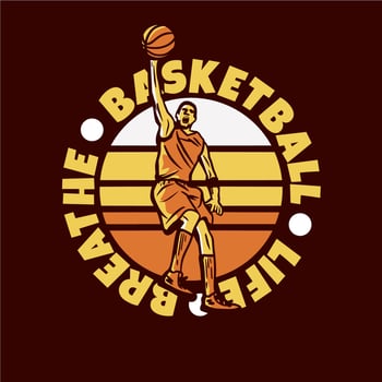 logo design basketball life breathe with man playing basketball doing slam dunk vintage illustration vector