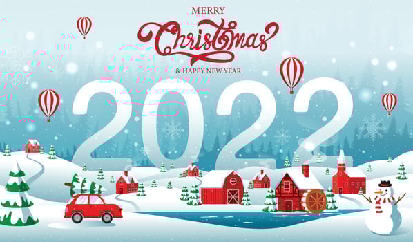 Merry Christmas, happy new year, 2022, Golden ,Landscape fantasy ,vector illustration. vector