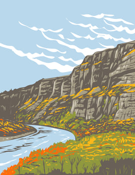 Sluice Boxes State Park with Little Belt Mountains in the Rockies Montana USA WPA Poster Art vector