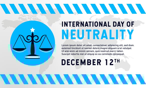 International Day of Neutrality Background.December 12. Template for banner, greeting card, or poster. With a weight scale law icon. Premium vector illustration